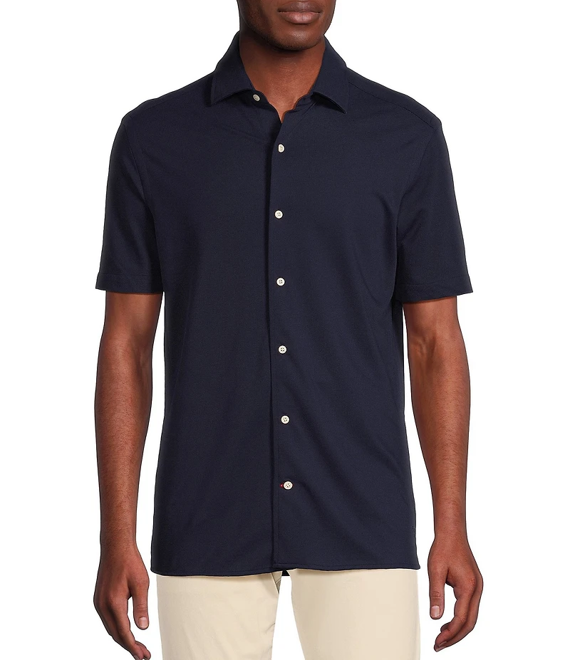 Cremieux Blue Label Solid Knit Oxford Short Sleeve Woven Shirt