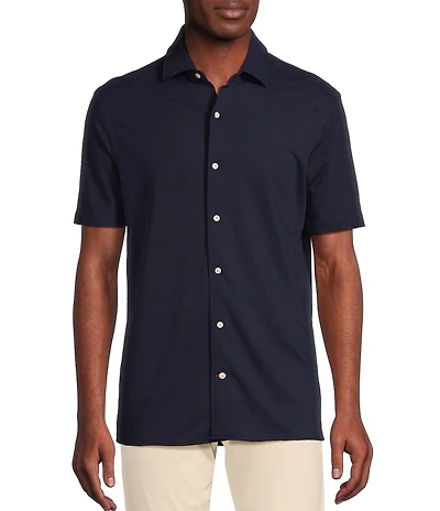 Cremieux Blue Label Solid Knit Oxford Short Sleeve Woven Shirt