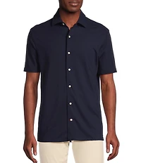 Cremieux Blue Label Solid Knit Oxford Short Sleeve Woven Shirt