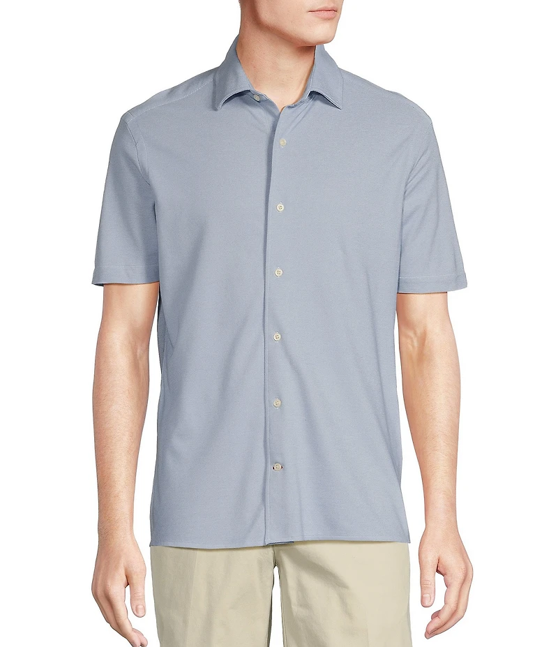 Cremieux Blue Label Solid Knit Oxford Short Sleeve Woven Shirt