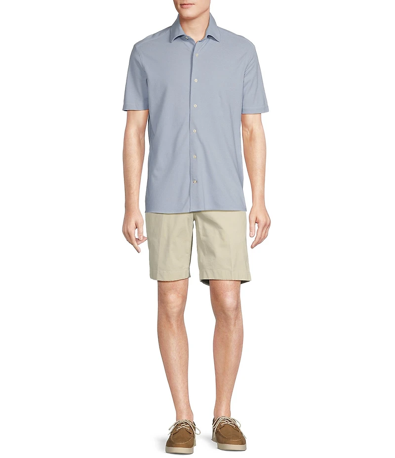 Cremieux Blue Label Solid Knit Oxford Short Sleeve Woven Shirt