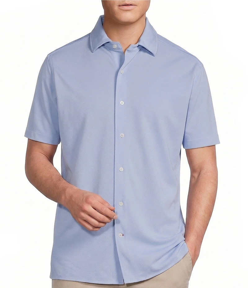 Cremieux Blue Label Solid Knit Oxford Short Sleeve Woven Shirt