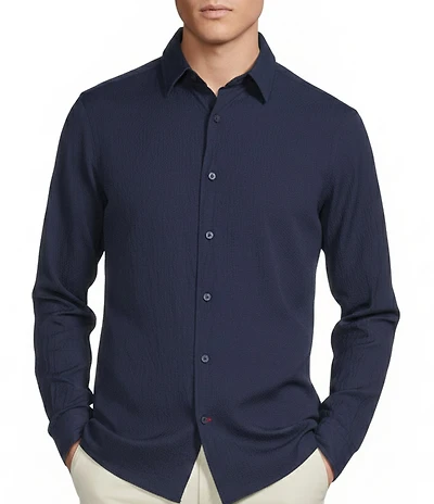 Cremieux Blue Label Solid Seersucker Performance Long Sleeve Woven Shirt