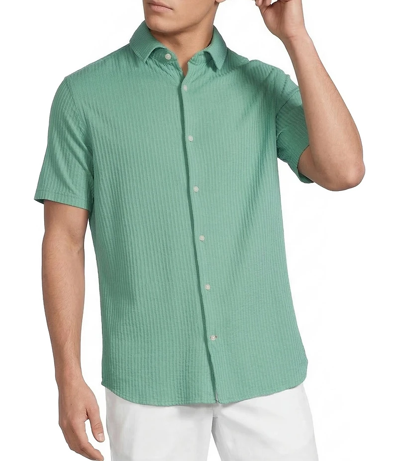 Cremieux Blue Label Solid Seersucker Short Sleeve Button Front Shirt