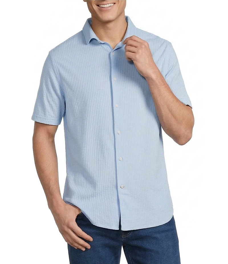 Cremieux Blue Label Solid Seersucker Short Sleeve Button Front Shirt