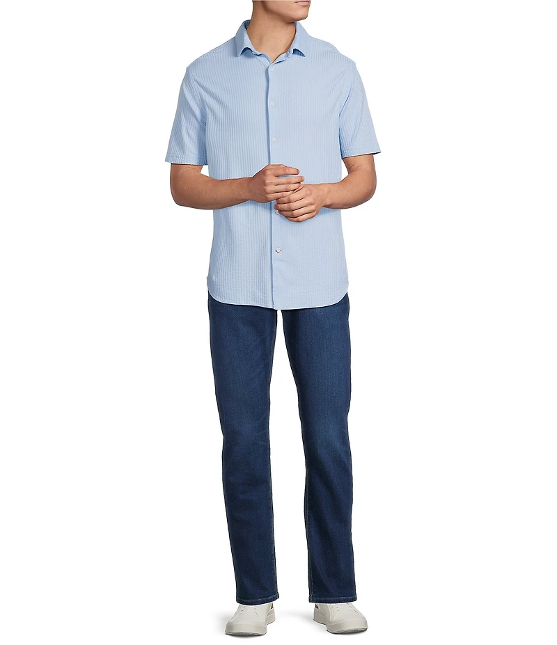 Cremieux Blue Label Solid Seersucker Short Sleeve Button Front Shirt