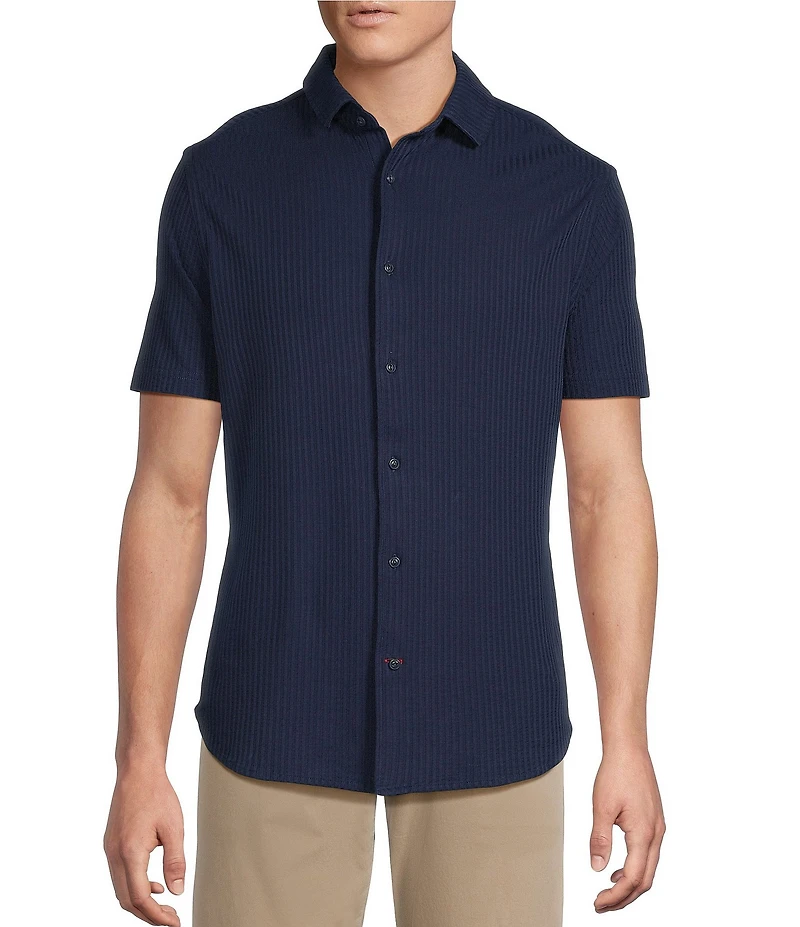 Cremieux Blue Label Solid Seersucker Short Sleeve Button Front Shirt