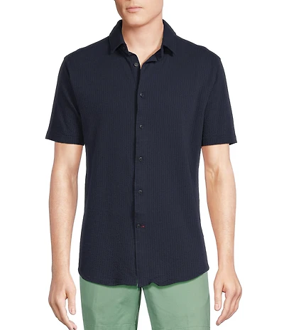 Cremieux Blue Label Solid Seersucker Short Sleeve Coatfront Shirt