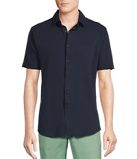 Cremieux Blue Label Solid Seersucker Short Sleeve Coatfront Shirt