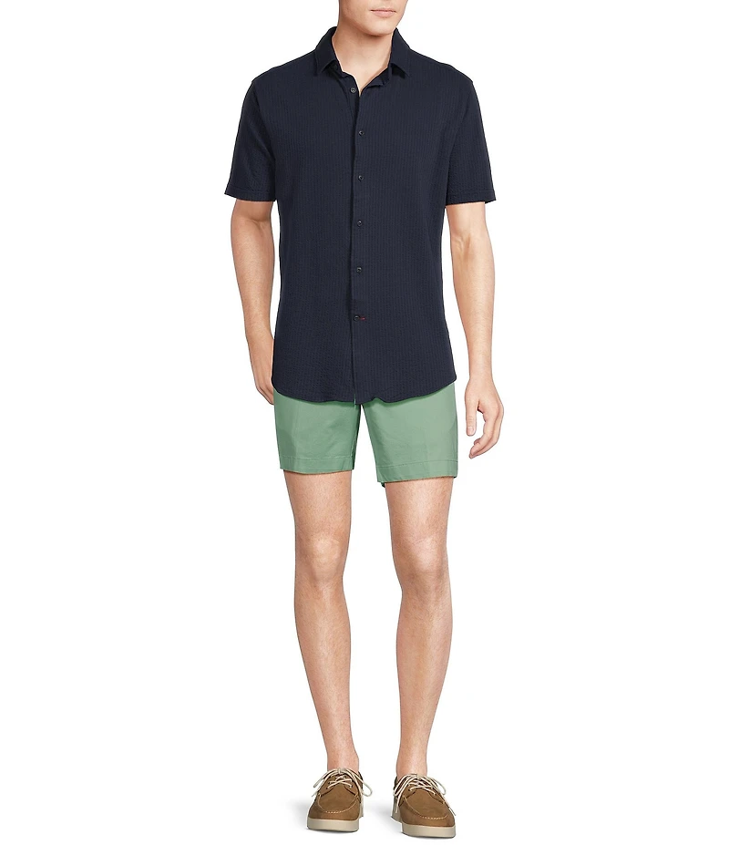 Cremieux Blue Label Solid Seersucker Short Sleeve Coatfront Shirt