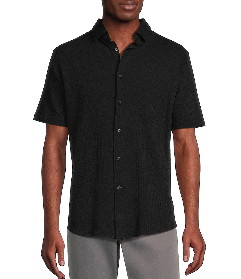 Cremieux Blue Label Solid Seersucker Short Sleeve Coatfront Shirt