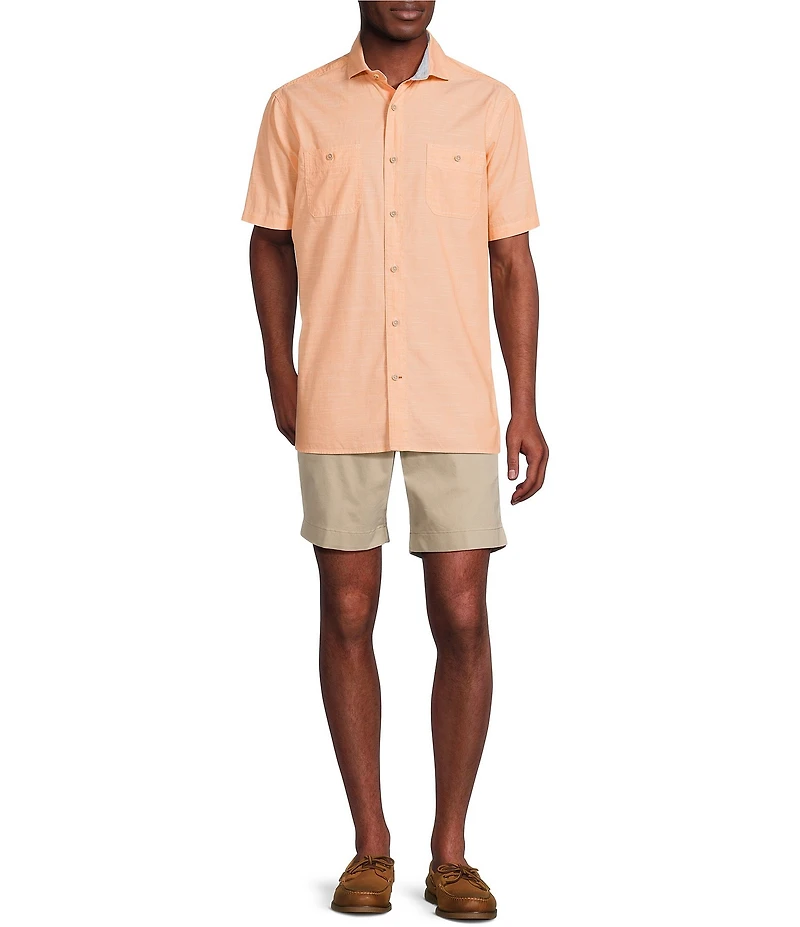 Cremieux Blue Label Solid Cotton Slub Short Sleeve Woven Shirt