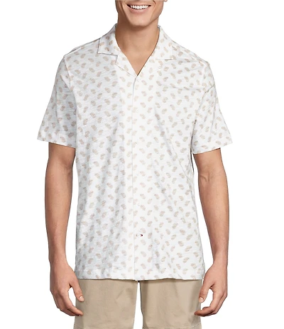 Cremieux Blue Label St. Barts Collection Leaf Print Coat Front Short Sleeve Camp Shirt