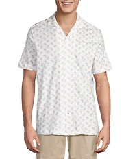 Cremieux Blue Label St. Barts Collection Leaf Print Coat Front Short Sleeve Camp Shirt