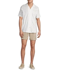 Cremieux Blue Label St. Barts Collection Leaf Print Coat Front Short Sleeve Camp Shirt
