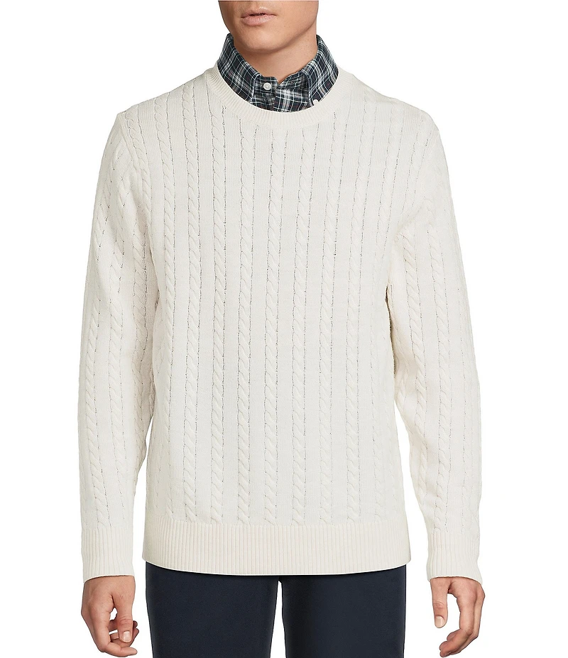 Cremieux Blue Label St. Moritz Collection Cable Knit Merino Wool Crewneck Sweater