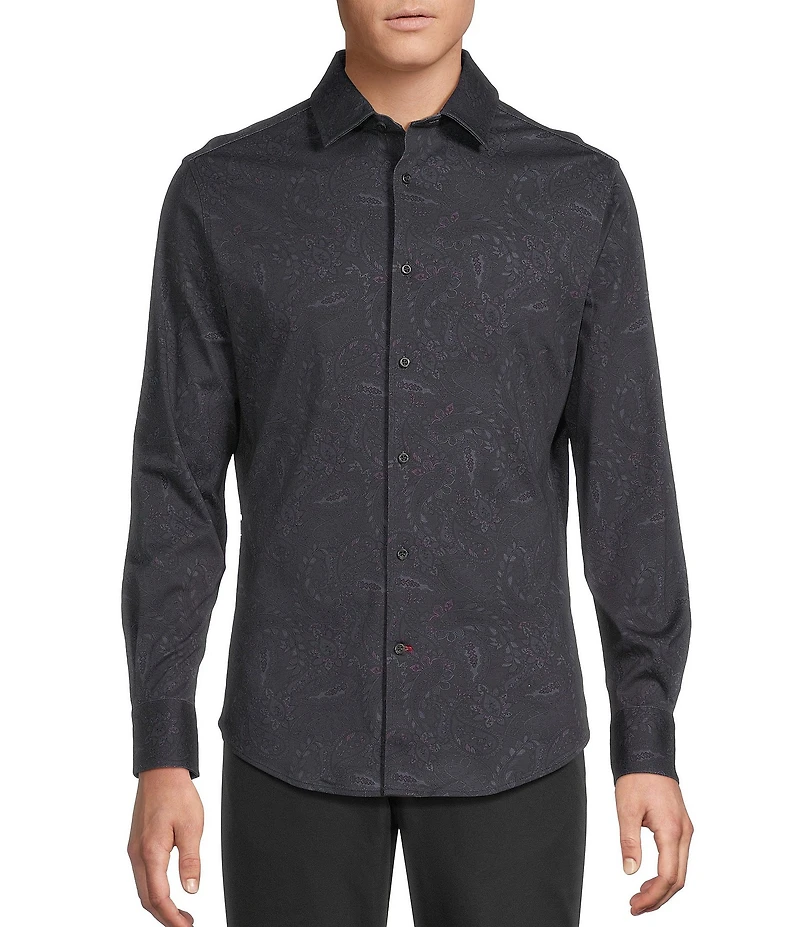 Cremieux Blue Label St. Moritz Collection Printed Interlock Coat Front Long Sleeve Knit Shirt
