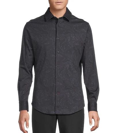Cremieux Blue Label St. Moritz Collection Printed Interlock Coat Front Long Sleeve Knit Shirt