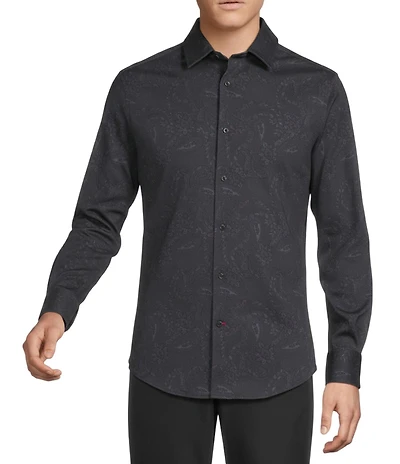 Cremieux Blue Label St. Moritz Collection Printed Interlock Coat Front Long Sleeve Knit Shirt