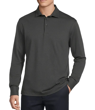 Cremieux Blue Label St. Moritz Collection Printed Interlock Polo Long Sleeve Knit Shirt