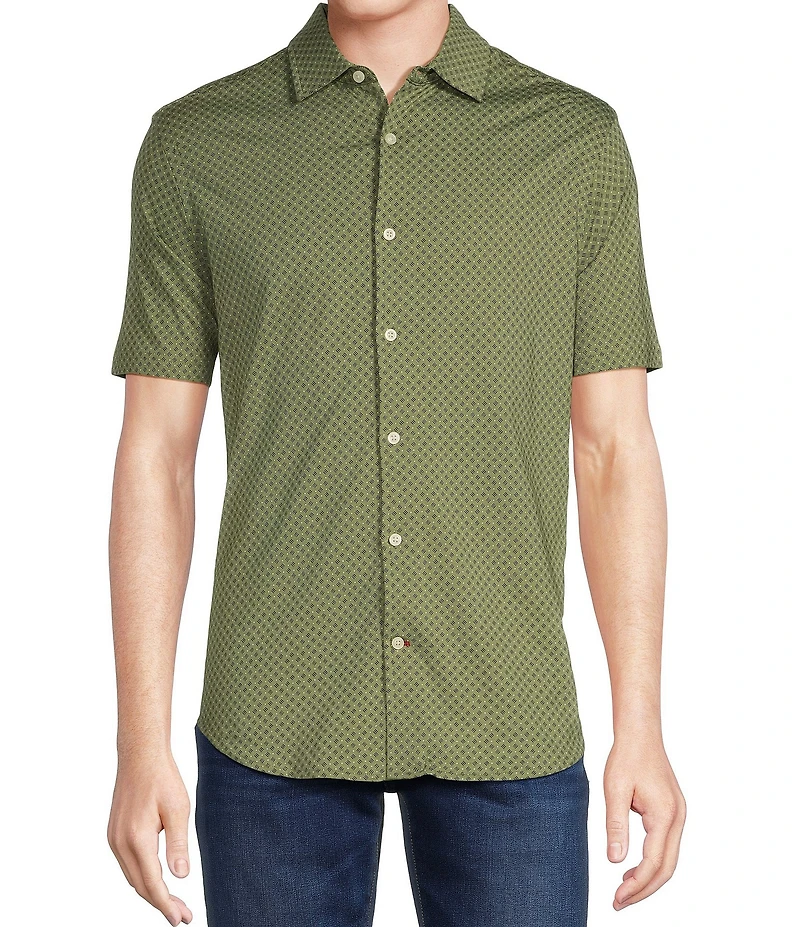 Cremieux Blue Label Stretch Jersey Allover Print Short Sleeve Coatfront Shirt