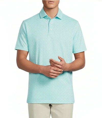 Cremieux Blue Label Tennis Racket Print Performance Stretch Short Sleeve Polo Shirt