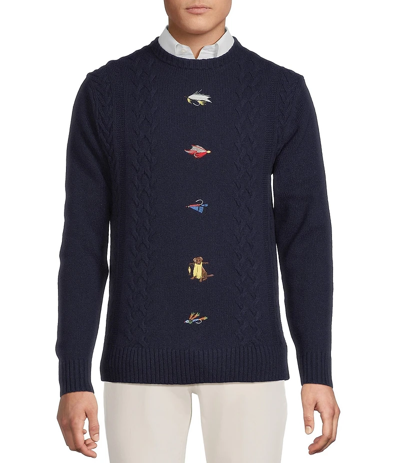 Cremieux Blue Label The South Fork Collection Embroidered Cable Knit Sweater