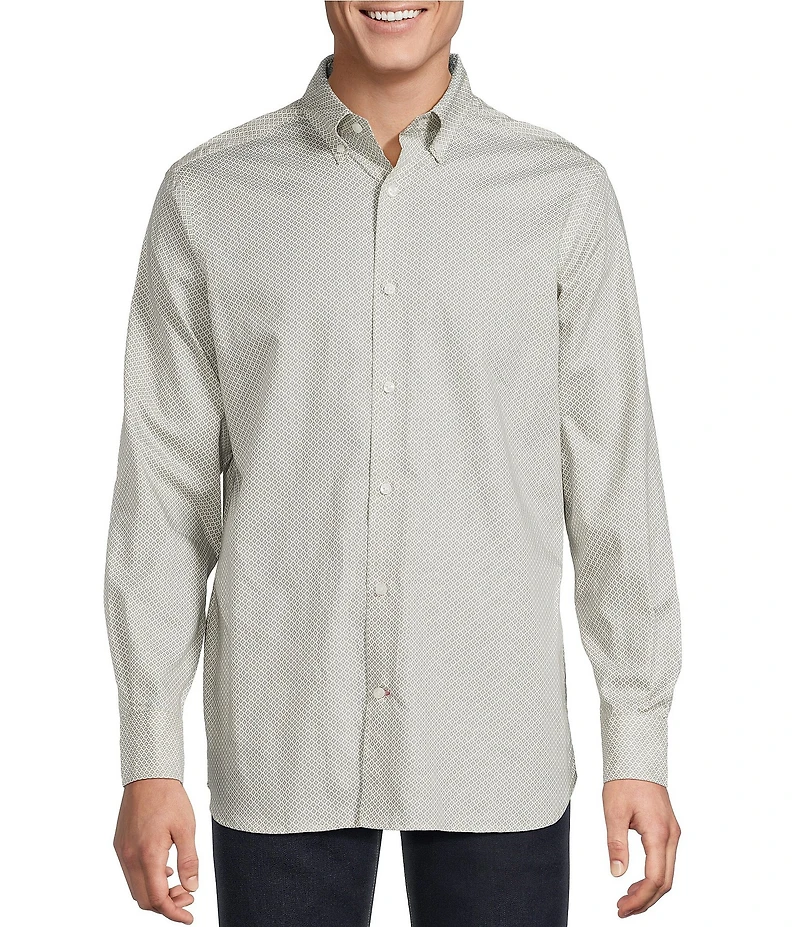 Cremieux Blue Label Tonal Floral Geometric 70s Twill Long Sleeve Woven Shirt