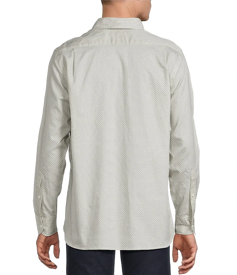 Cremieux Blue Label Tonal Floral Geometric 70s Twill Long Sleeve Woven Shirt