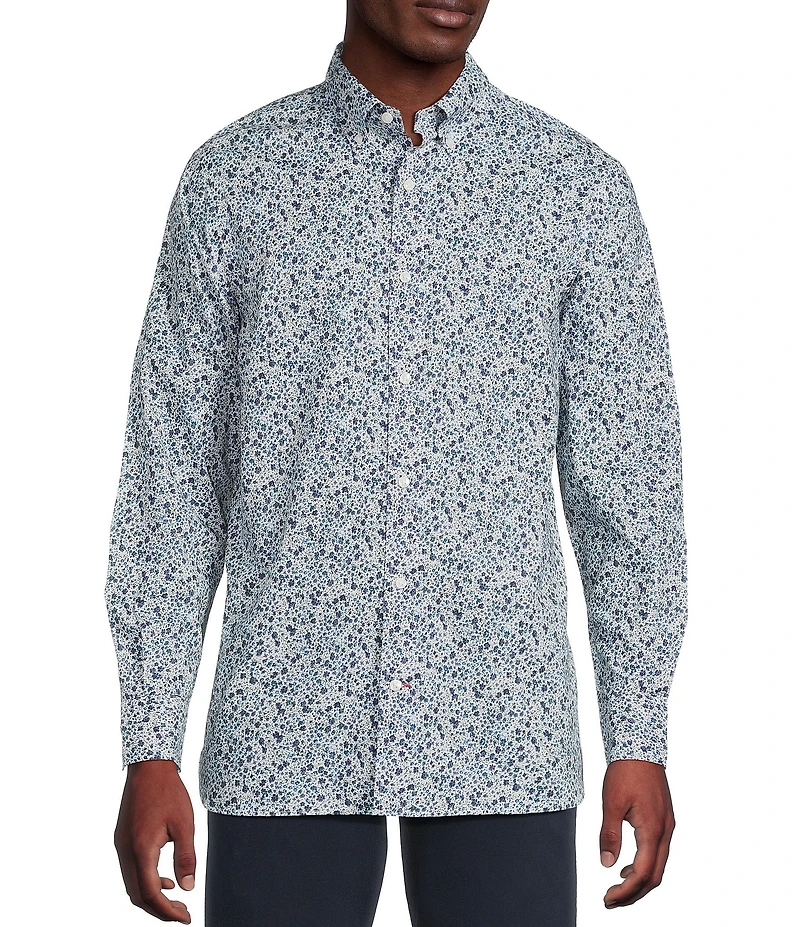 Cremieux Blue Label Tonal Floral Print Long Sleeve Woven Shirt