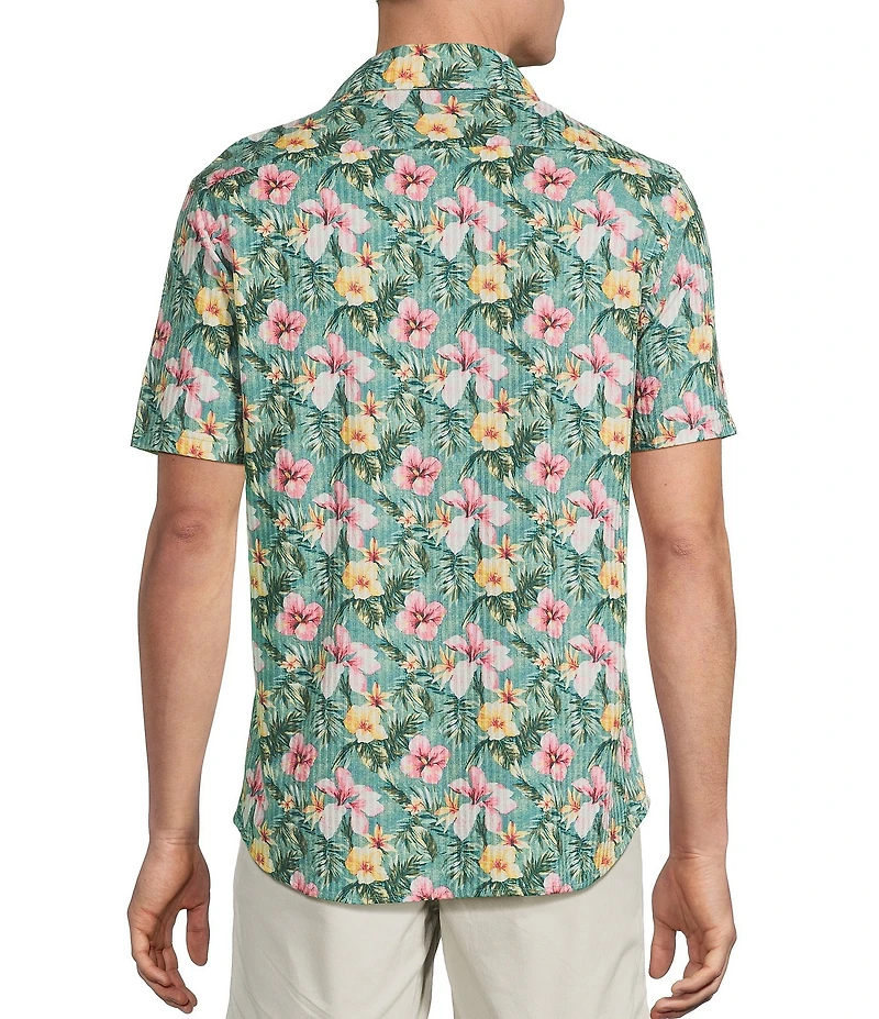 Cremieux Blue Label Tropical Floral Print Seersucker Short Sleeve Button Front Shirt