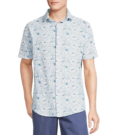 Cremieux Blue Label Tropical Floral Printed Seersucker Short Sleeve Coatfront Shirt