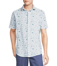 Cremieux Blue Label Tropical Floral Printed Seersucker Short Sleeve Coatfront Shirt