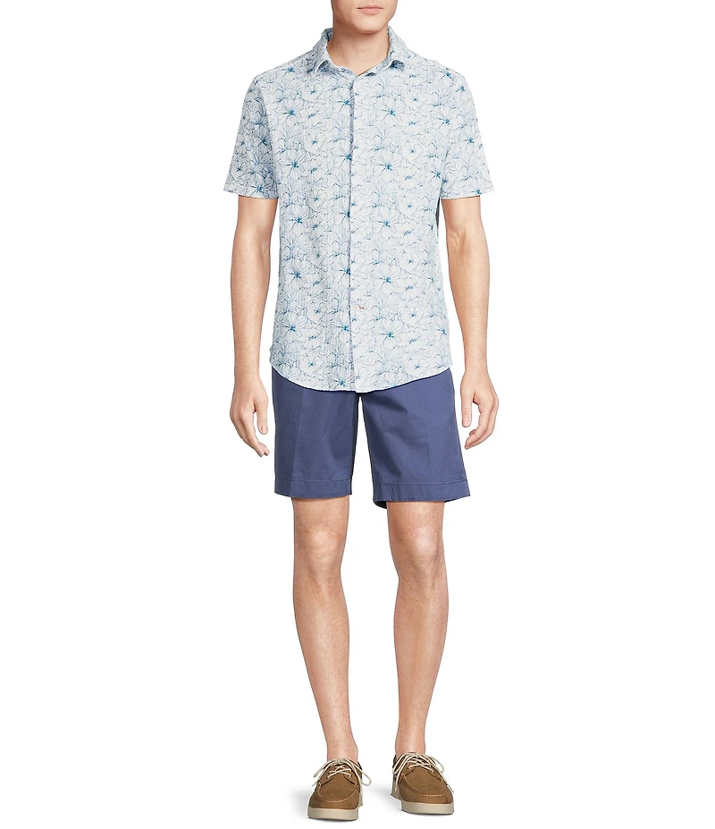 Cremieux Blue Label Tropical Floral Printed Seersucker Short Sleeve Coatfront Shirt