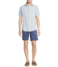 Cremieux Blue Label Tropical Floral Printed Seersucker Short Sleeve Coatfront Shirt