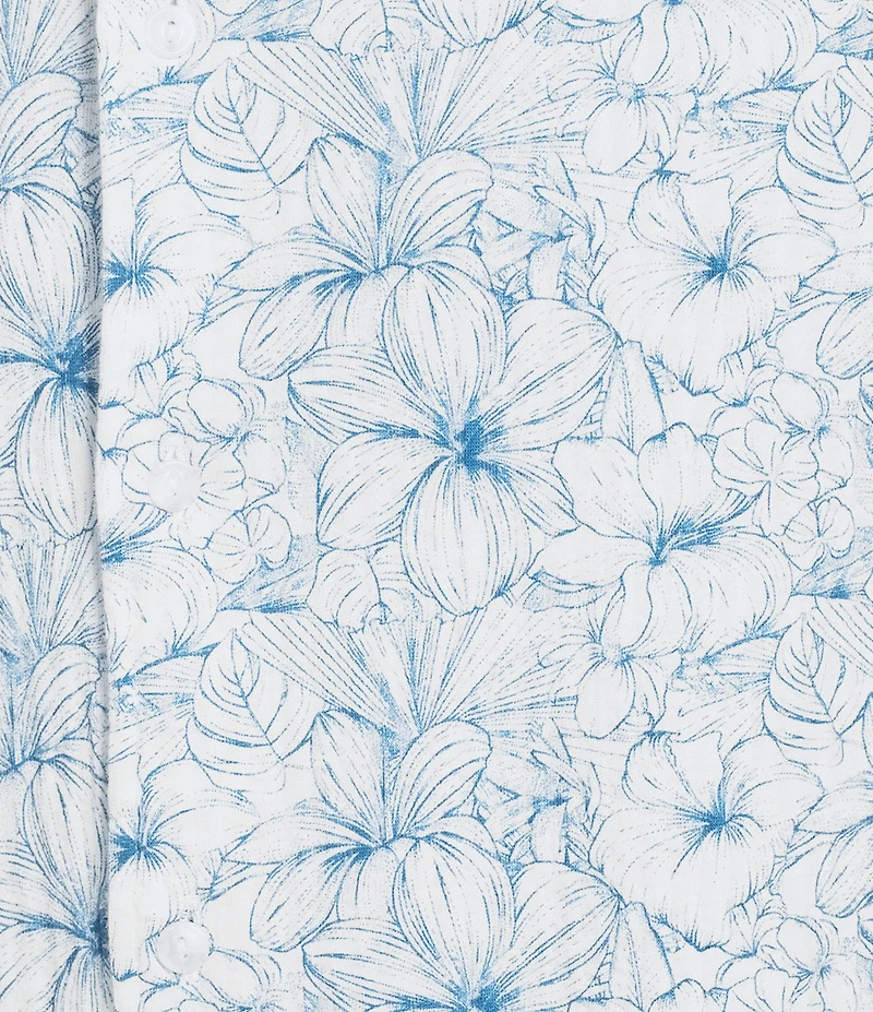 Cremieux Blue Label Tropical Floral Printed Seersucker Short Sleeve Coatfront Shirt