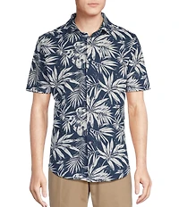 Cremieux Blue Label Tropical Leaf Printed Seersucker Short Sleeve Coatfront Shirt