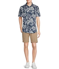 Cremieux Blue Label Tropical Leaf Printed Seersucker Short Sleeve Coatfront Shirt