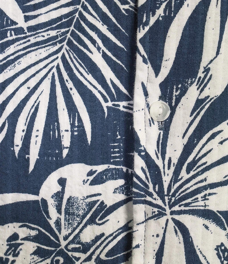Cremieux Blue Label Tropical Leaf Printed Seersucker Short Sleeve Coatfront Shirt