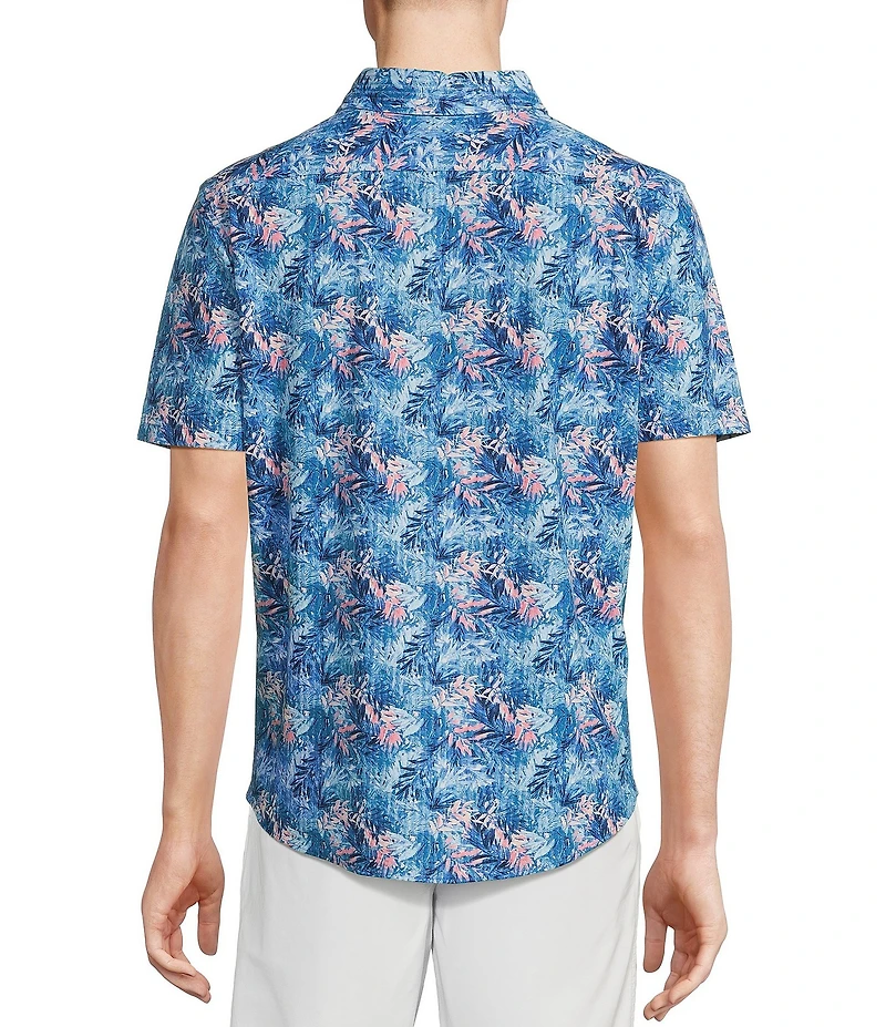 Cremieux Blue Label Tropical Leaf Pattern Seersucker Short Sleeve Coatfront Shirt