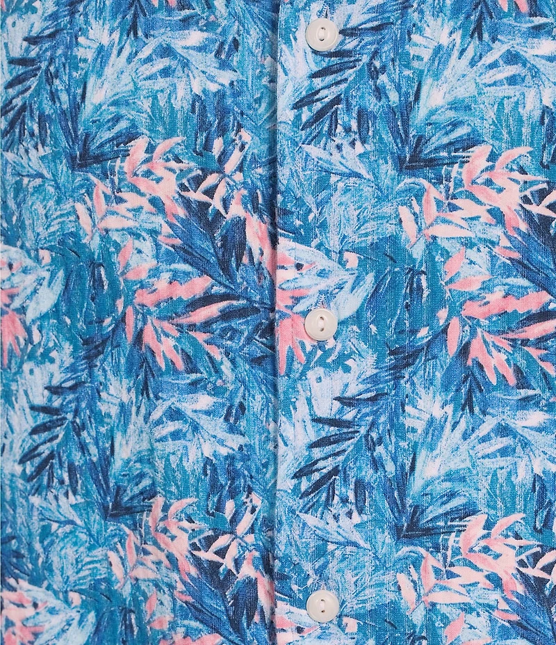 Cremieux Blue Label Tropical Leaf Pattern Seersucker Short Sleeve Coatfront Shirt