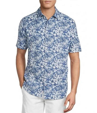 Cremieux Blue Label Tropical Print Seersucker Short Sleeve Button Front Shirt
