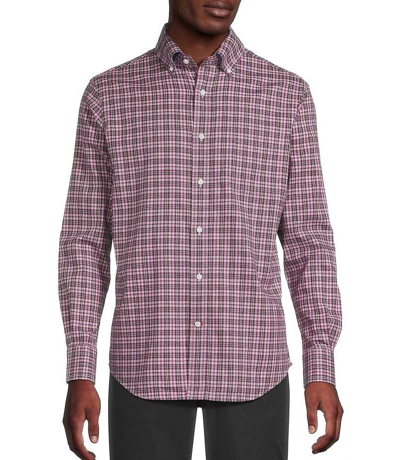 Cremieux Blue Label Washed Oxford Grid Plaid Long Sleeve Woven Shirt