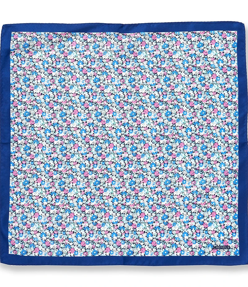 Cremieux Bordered Flower Medallion Woven Silk Pocket Square