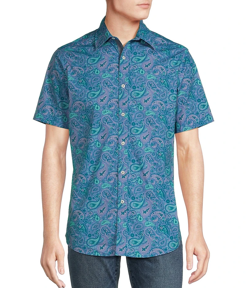 Cremieux Jeans Big & Tall Premium Denim Medium Paisley Print Stretch Short Sleeve Woven Shirt