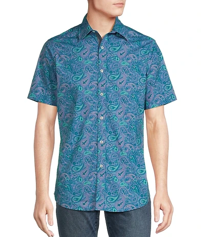 Cremieux Jeans Big & Tall Premium Denim Medium Paisley Print Stretch Short Sleeve Woven Shirt