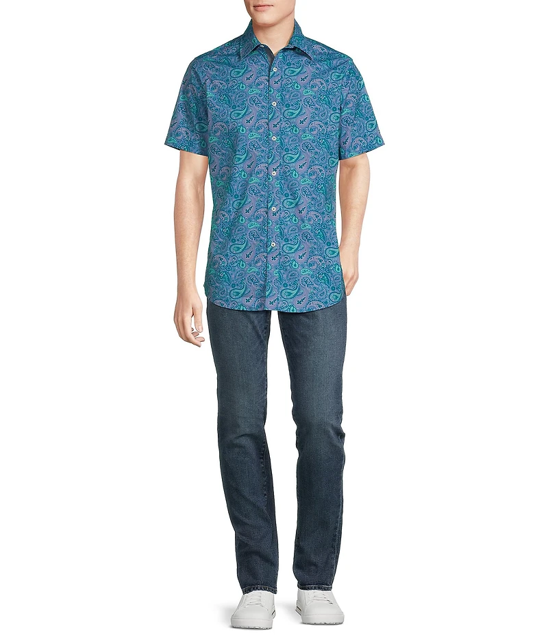 Cremieux Jeans Big & Tall Premium Denim Medium Paisley Print Stretch Short Sleeve Woven Shirt