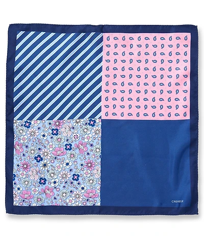Cremieux King Floral/Stripe Four Square Woven Silk Pocket Square