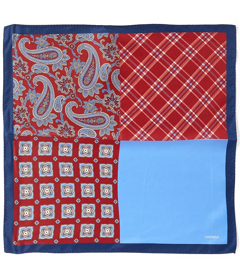 Cremieux Pat Paisley Medallion Four Square Woven Silk Pocket Square