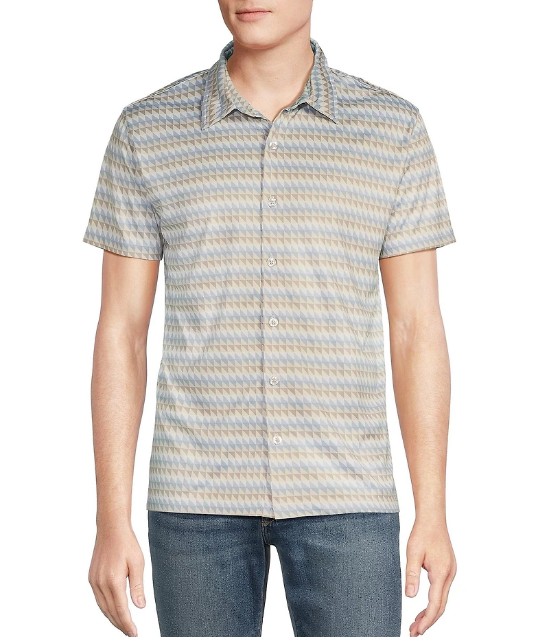 Cremieux Premium Denim Abstract Retro Print Coat Front Knit Shirt